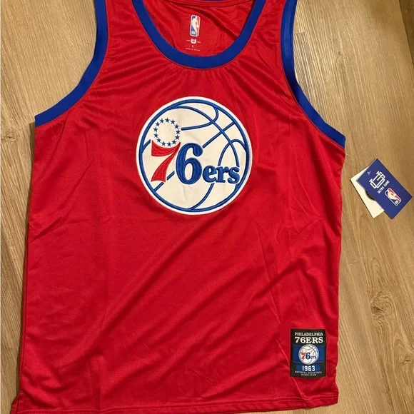 Red Basketball Jersey with Blue Trim